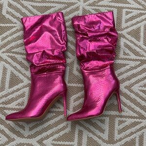 SHEIN Metallic Hot Pink Slouchy Stiletto Boots NEW